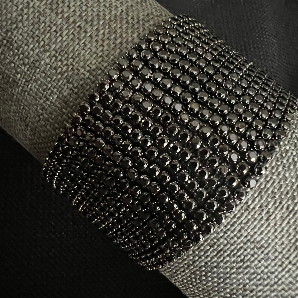 Gold Tone Black Mesh Magnetic Cuff Bracelet 7.5in Grunge